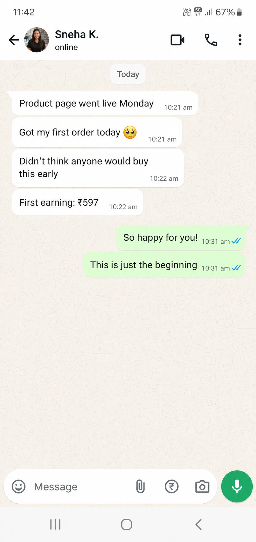 Student WhatsApp feedback about Instagram content planning