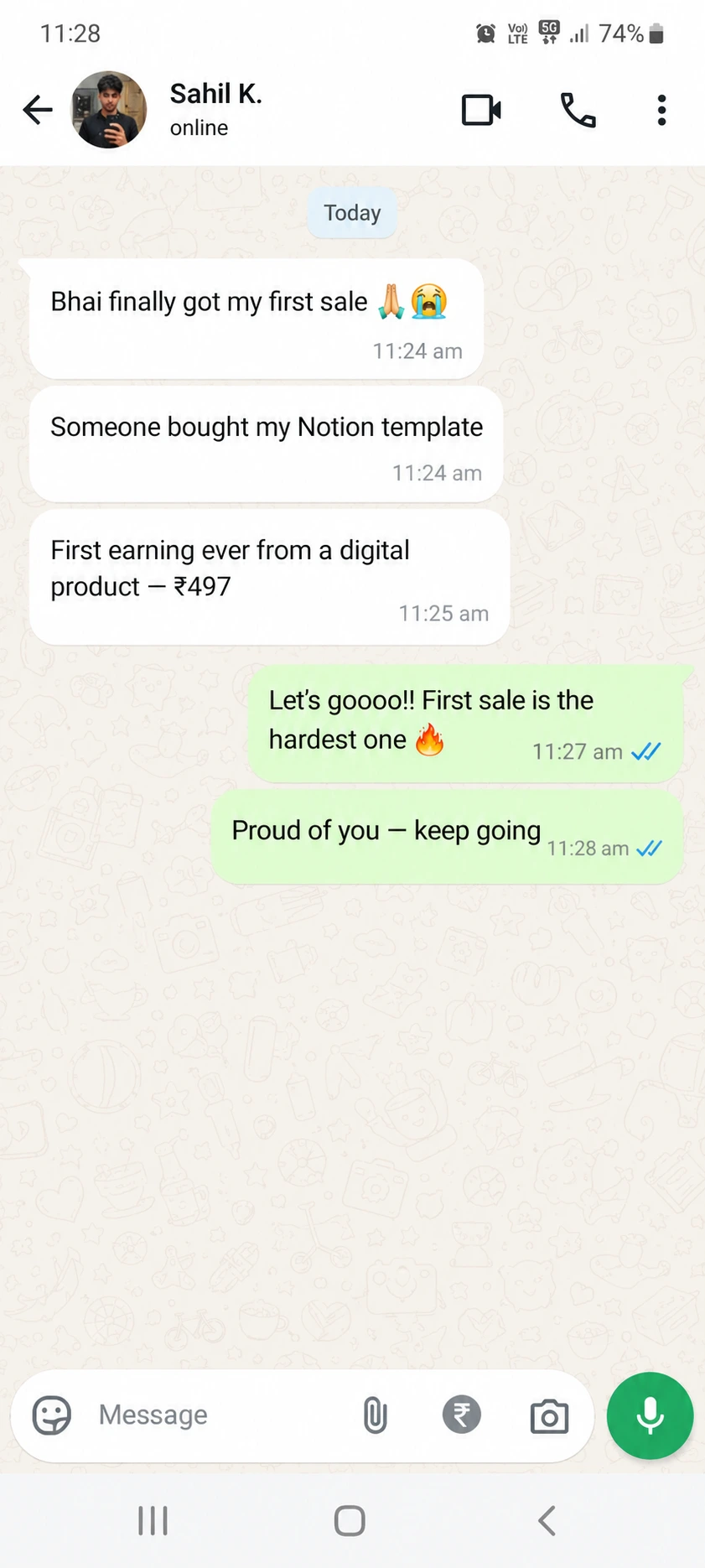 Student WhatsApp feedback about the step-by-step action plan